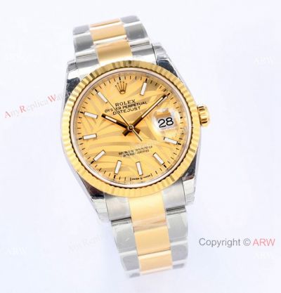 (EW) Rolex Datejust 36mm EWF 3235 Two Tone Gold Palm Dial AAA Replica